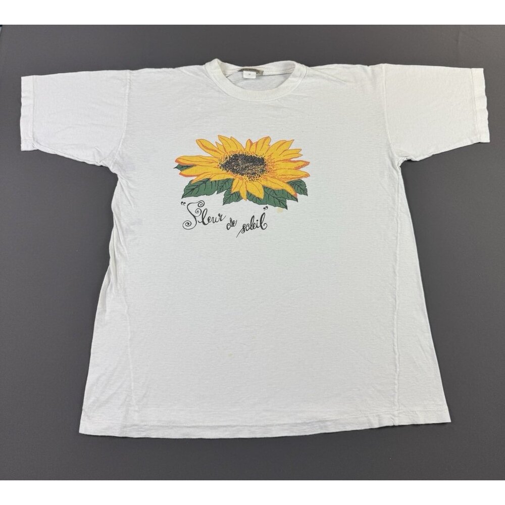 Rare Vintage 90s Sunflower Art Tee Nature Earth White Single Stitch Shirt Hype